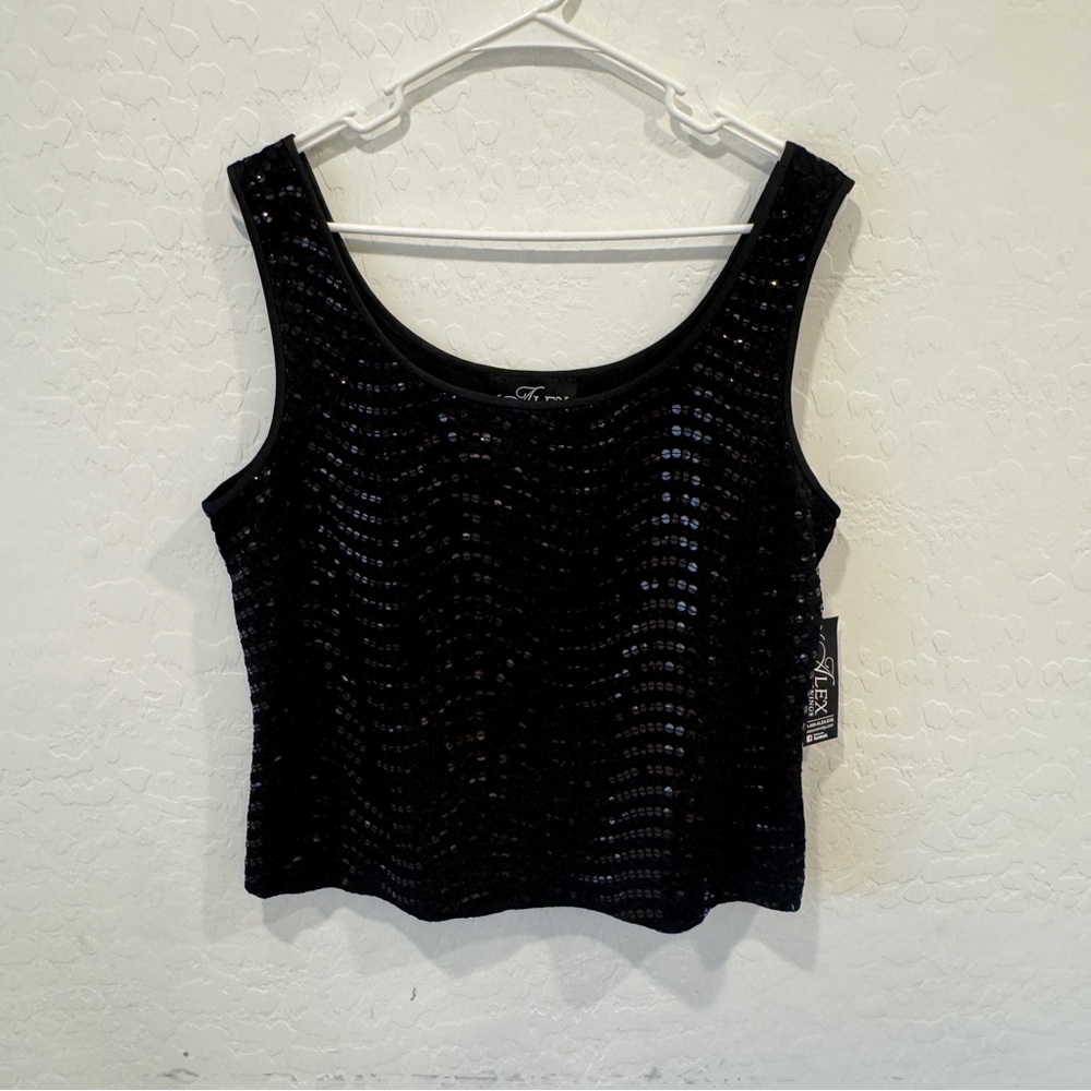 NWT Alex Evenings Black Sequin Tank Top Womens XL Cocktail Formal Sleeveless